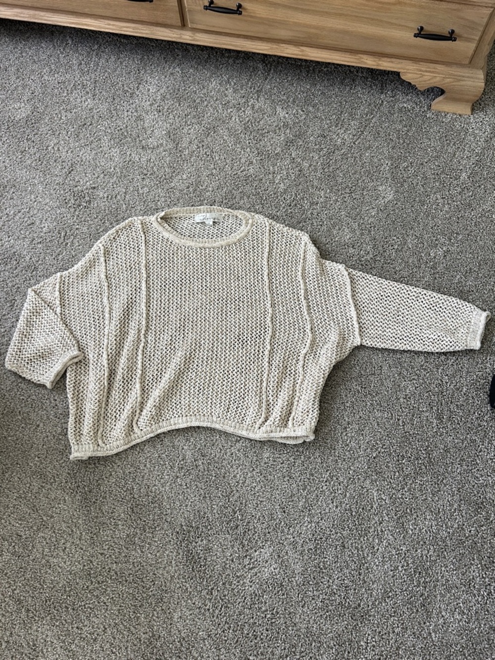 Vintage Havana Cream Open-Knit Relaxed Crewneck Sweater